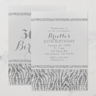 White Zebra Sparkle Sequins Glam Party Invitations