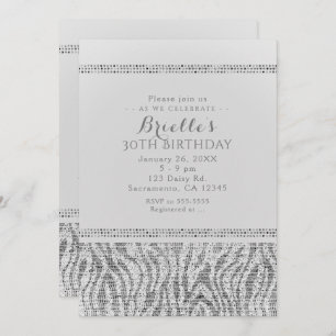White Zebra Sparkle Sequins Glam Party Invitations