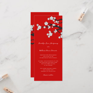 White Zen Sakura Cherry Blossoms Red Asian Wedding Invitation