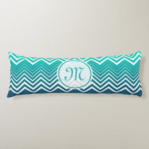 White Zigzag Chevron And Blue Green  Background Body Cushion