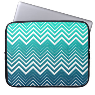 White Zigzag Chevron And Blue Green Background Laptop Sleeve