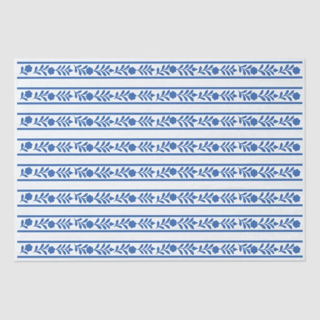 Whiteblue Bone Inlay Floral Border Decoupage Paper (Front)