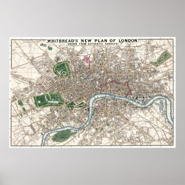 Whitebread's Map of LONDON 1853 Poster (Front)