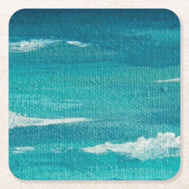 Whitecaps Warm Turquoise Gulf Waters Square Paper Coaster (Front)