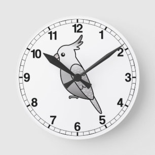 Whiteface Pearl Cartoon Cockatiel Parrot Bird Round Clock