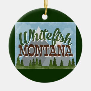 Whitefish Montana Fun Retro Snowy Mountains Ceramic Tree Decoration