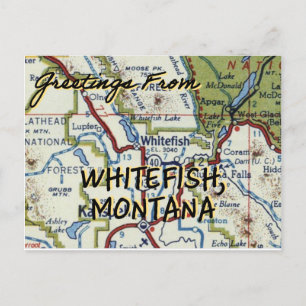 Whitefish MT Vintage Map Postcard