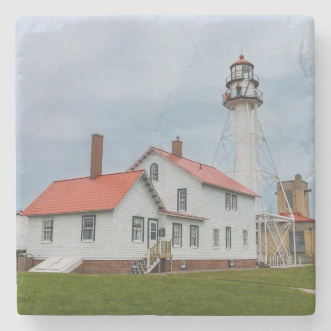 Whitefish Point Lighthouse Stone Coaster (Front)