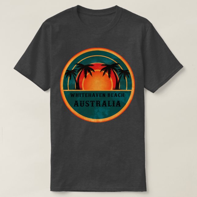 Whitehaven Beach Australia Beach Retro Sunset T-Shirt (Design Front)