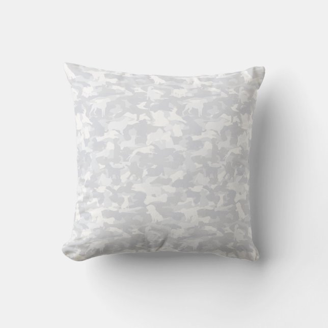 Whiteout Dog & Bone Camo Printed Throw Pillow (Front)