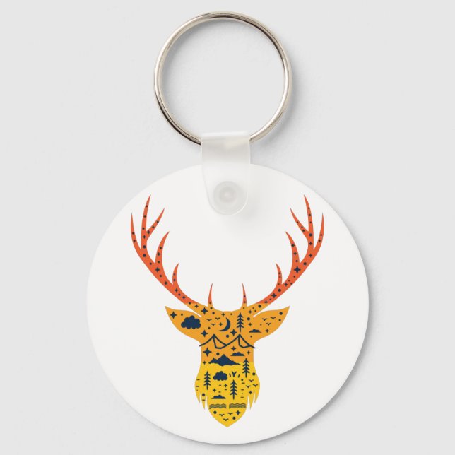 Whitetail Buck Deer Antler Head Hunting Hunter Key Ring (Front)