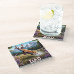 Whitetail Buck Deer Dad Glass Coaster<br><div class="desc">Big,  beautiful whitetail buck jumping through a marsh,  with a gorgeous mountain scene and a wooden sign with DAD painted on it. Great for Father's Day or Dad's Birthday</div>