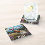 Whitetail Buck Deer Dad Glass Coaster<br><div class="desc">Big,  beautiful whitetail buck jumping through a marsh,  with a gorgeous mountain scene and a wooden sign with DAD painted on it. Great for Father's Day or Dad's Birthday</div>