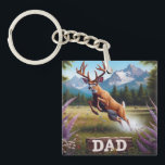 Whitetail Buck Deer Dad Key Ring<br><div class="desc">Big,  beautiful whitetail buck jumping through a marsh,  with a gorgeous mountain scene and a wooden sign with DAD painted on it. Great for Father's Day or Dad's Birthday</div>