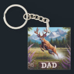 Whitetail Buck Deer Dad Key Ring<br><div class="desc">Big,  beautiful whitetail buck jumping through a marsh,  with a gorgeous mountain scene and a wooden sign with DAD painted on it. Great for Father's Day or Dad's Birthday</div>