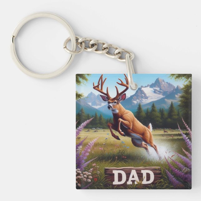 Whitetail Buck Deer Dad Key Ring (Front)