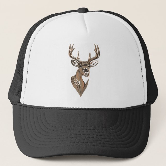 Whitetail Buck Deer Head Trucker Hat (Front)