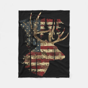 Whitetail Buck Deer Hunting 4th Of July Usa Americ Fleece Blanket