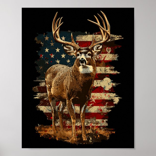 Whitetail Buck Deer Hunting 4th Of July Usa Americ Poster (Front)