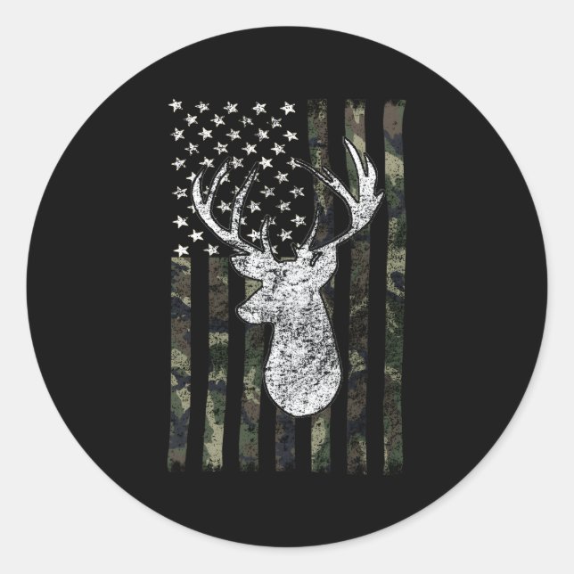 Whitetail Buck Deer Hunting American Camouflage Us Classic Round Sticker (Front)