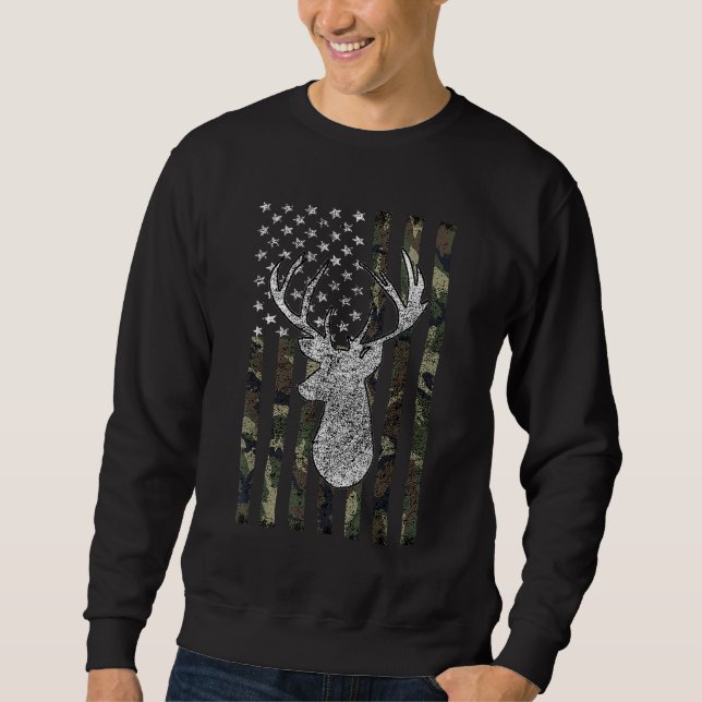 Whitetail Buck Deer Hunting American Camouflage US Sweatshirt (Front)
