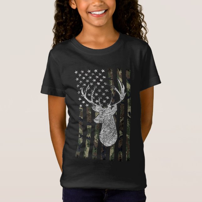 Whitetail Buck Deer Hunting American Camouflage US T-Shirt (Front)