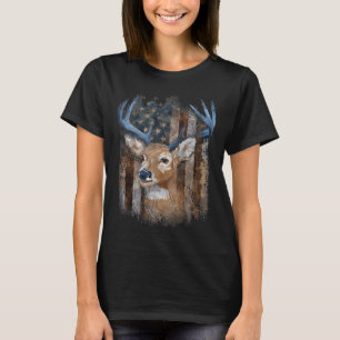 Whitetail Buck Deer Hunting American Flag Buck Hun T-Shirt