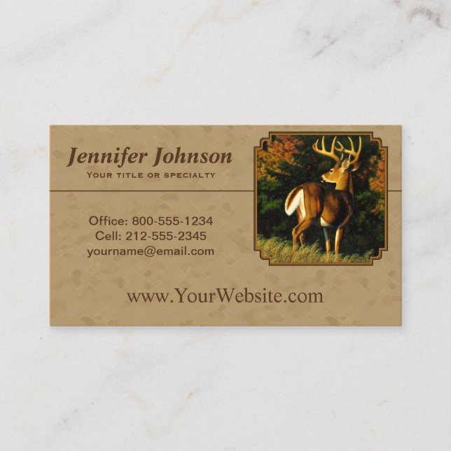 Whitetail Buck Deer Hunting Tan Business Card (Front)