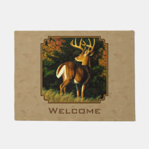 Whitetail Buck Deer Hunting Tan Doormat