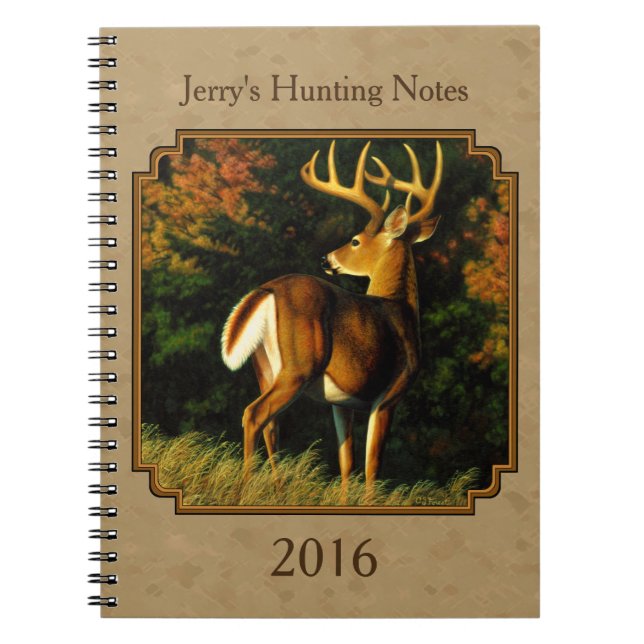 Whitetail Buck Deer Hunting Tan Spiral Notebook (Front)