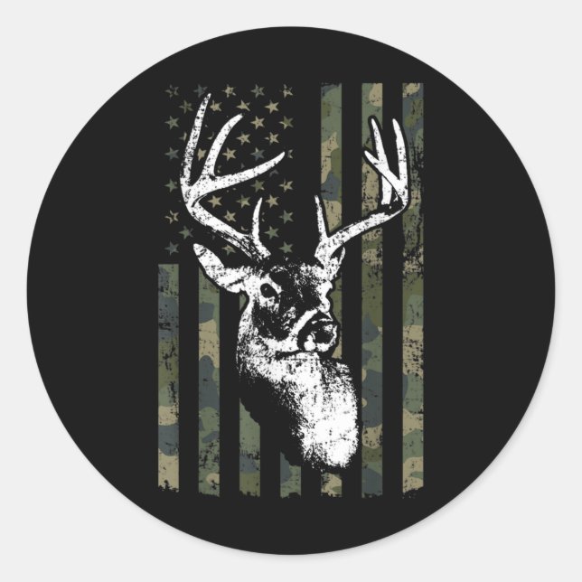 Whitetail Buck Deer Hunting USA Camouflage America Classic Round Sticker (Front)