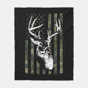 Whitetail Buck Deer Hunting USA Camouflage America Fleece Blanket