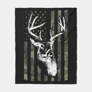 Whitetail Buck Deer Hunting USA Camouflage America Fleece Blanket