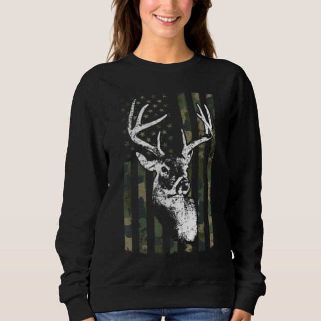 Whitetail Buck Deer Hunting USA Camouflage America Sweatshirt (Front)