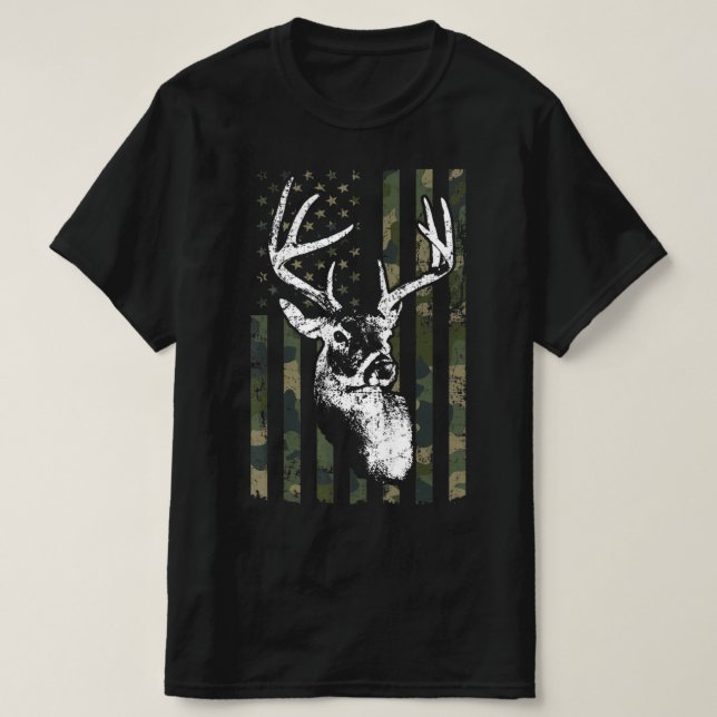 Whitetail Buck Deer Hunting USA Camouflage America T-Shirt (Design Front)