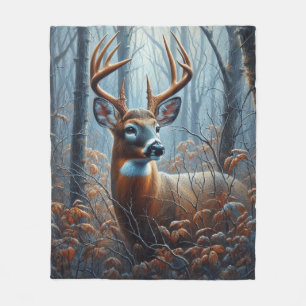 Whitetail Buck Forest Wildlife Rustic Fleece Blanket