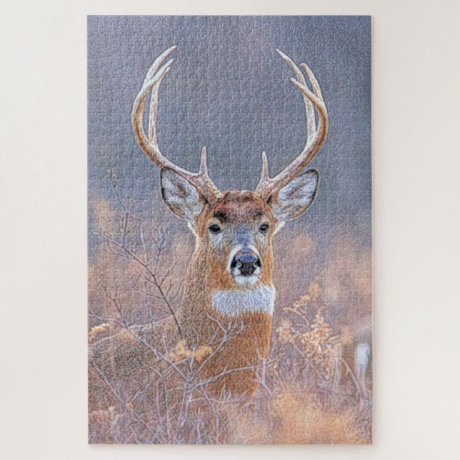Whitetail Buck in Field Landscape Painting Jigsaw Puzzle (Vertical)