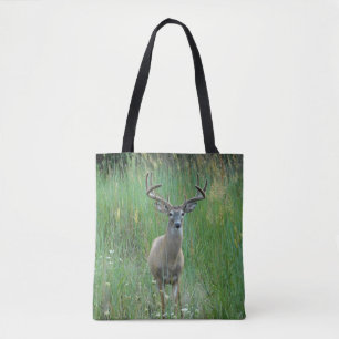 Whitetail Buck in Meadow Printed Tote Bag