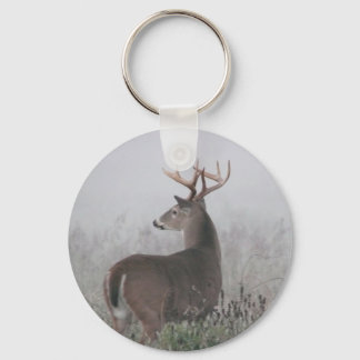 Whitetail Buck in morning fog Key Ring