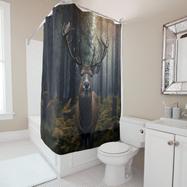 Whitetail Buck In The Forest Shower Curtain (In Situ)