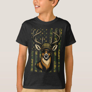 Whitetail Buck Youth Boy Deer Hunting Camo America T-Shirt