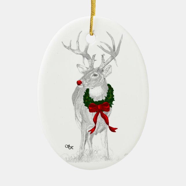 Whitetail Christmas Ceramic Tree Decoration (Front)