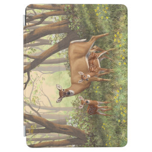 Whitetail Deer and Cute Twin Fawns In Spring iPad Air Cover