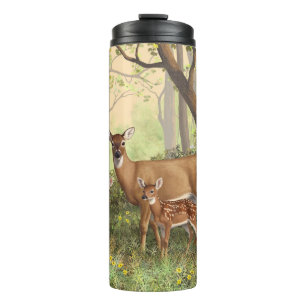 Whitetail Deer and Cute Twin Fawns In Spring Thermal Tumbler