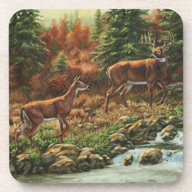 Whitetail Deer and Waterfall Coaster (Front)