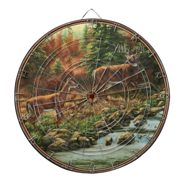 Whitetail Deer and Waterfall Dartboard (Front)