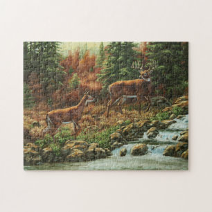 Whitetail Deer and Waterfall Jigsaw Puzzle