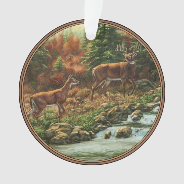 Whitetail Deer and Waterfall Ornament (Front)