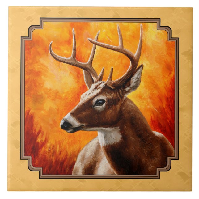 Whitetail Deer Autumn Gold Tile (Front)