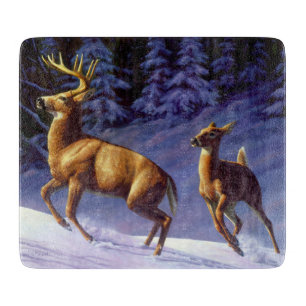 Whitetail Deer Buck & Doe in Winter Snow Cutting Board